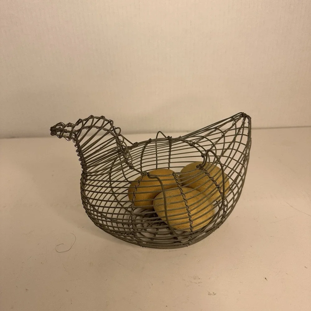VTG Wire Egg Basket Hen Chicken Bird Metal Handles Farm Homestead 7